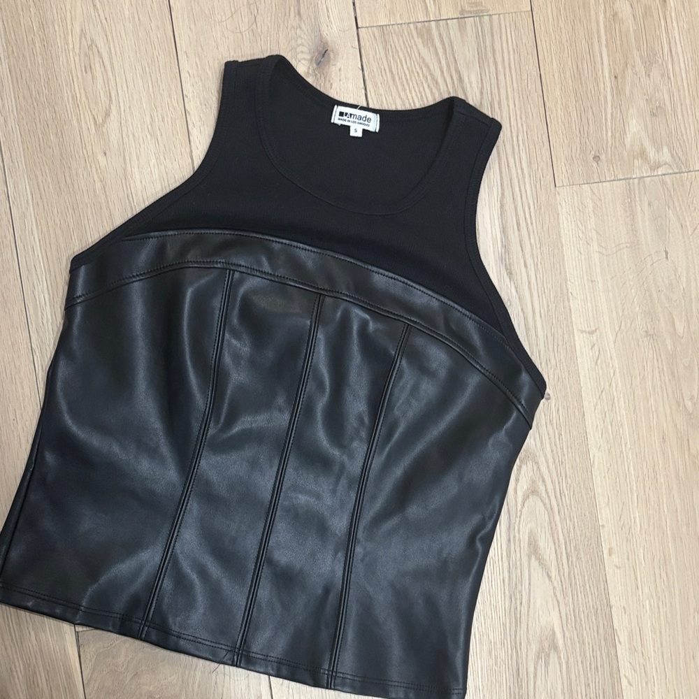 LAmade Black Faux Leather Tank Top